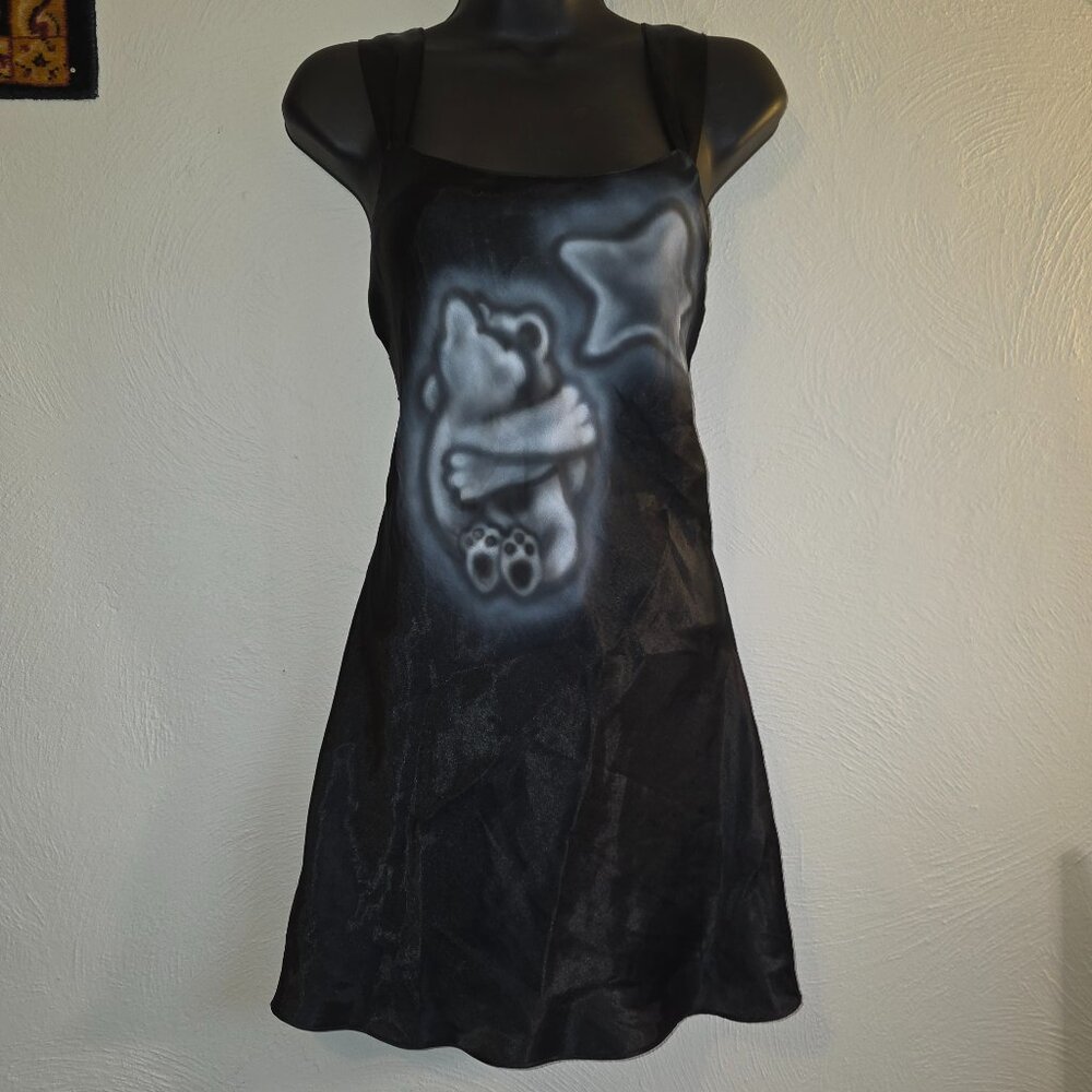 Sedu Vintage Mini Slip Dress with Airbrushed Hugging Bears and Star - Size Small
